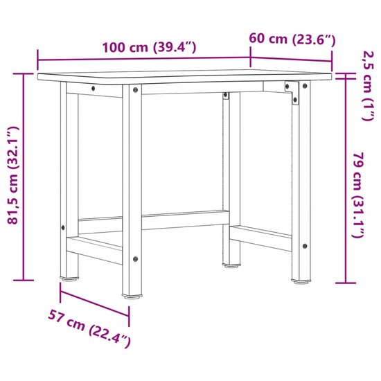 Werkbank 100x(55-60)x81,5 cm massief beukenhout