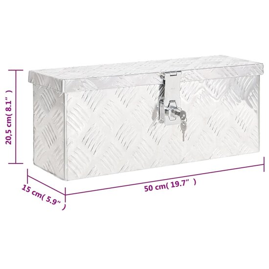 Opbergbox 50x15x20,5 cm aluminium zilverkleurig