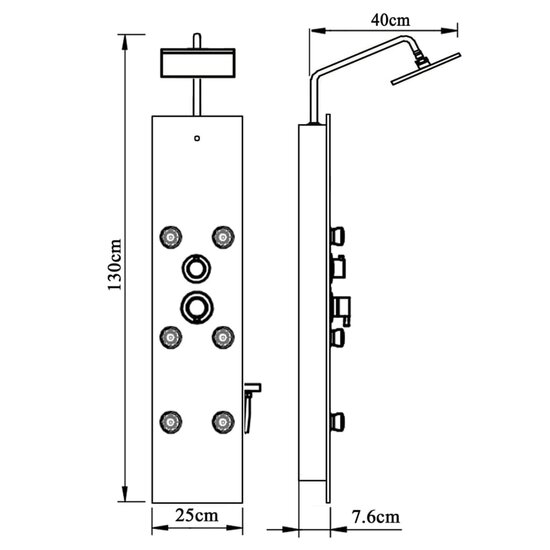 Douchepaneel 25x47,5x130 cm glas wit