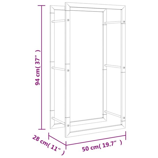 Haardhoutrek 50x28x94 cm roestvrij staal