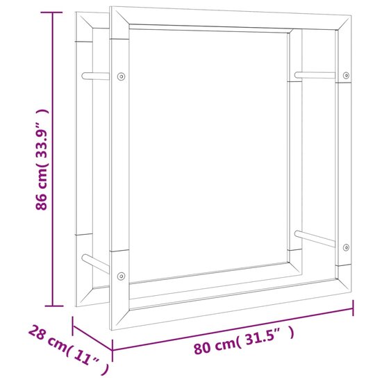 Haardhoutrek 80x28x86 cm roestvrij staal