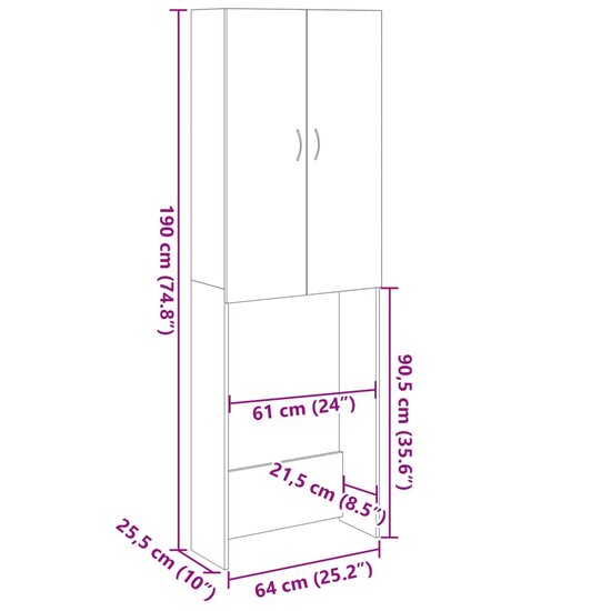 Wasmachinekast 64x25,5x190 cm sonoma eikenkleurig