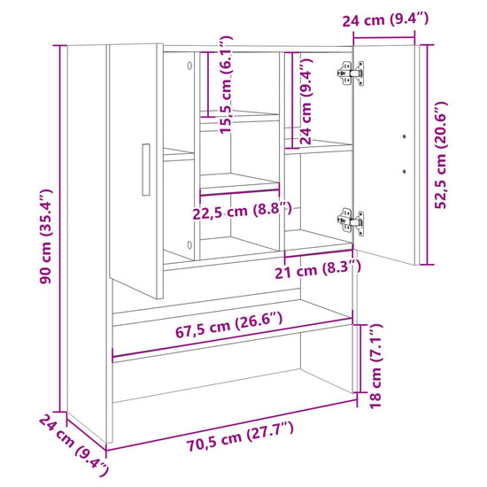 Wasmachinekast 70,5x24x90 cm sonoma eikenkleurig