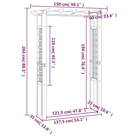 Rozenboog 150x60x204 cm ge&iuml;mpregneerd hout