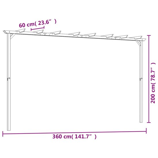 Pergola 360x200x60 cm ge&iuml;mpregneerd grenenhout