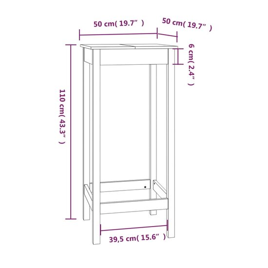 Bartafel 50x50x110 cm massief grenenhout