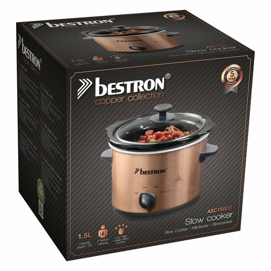 Bestron Asc150Co Slowcooker 1.5L Koper/Zwart