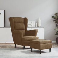 Fauteuil met voetenbank fluweel bruin