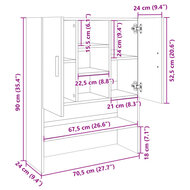 Wasmachinekast 70,5x24x90 cm sonoma eikenkleurig